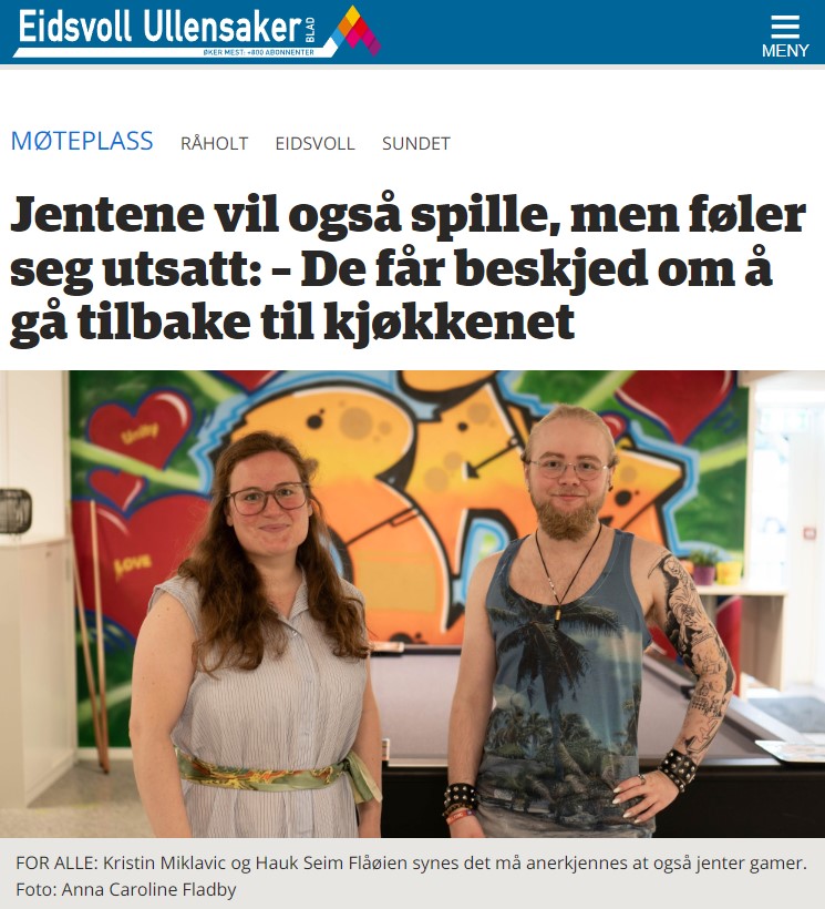 Skjermdump av artikkelen fra eub.no med bilde av Kristina Miklavic og Hauk Seim Flåøien.