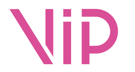 Bokstavene VIP danner en rosa logo.