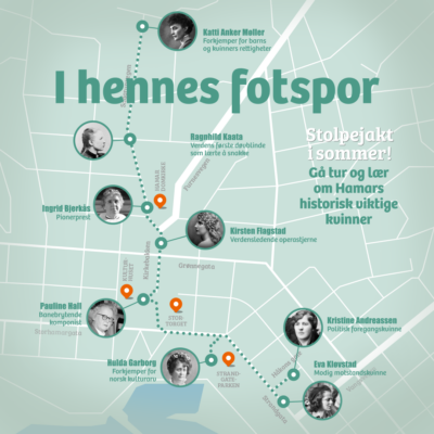 Kart over ruta til kvinnehistorisk vandring i Hamar.